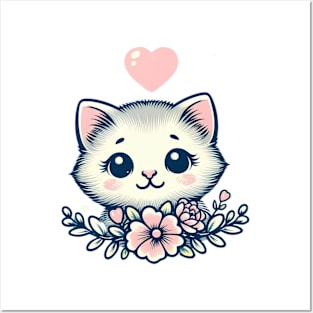 Adorable Kitten with Heart Posters and Art